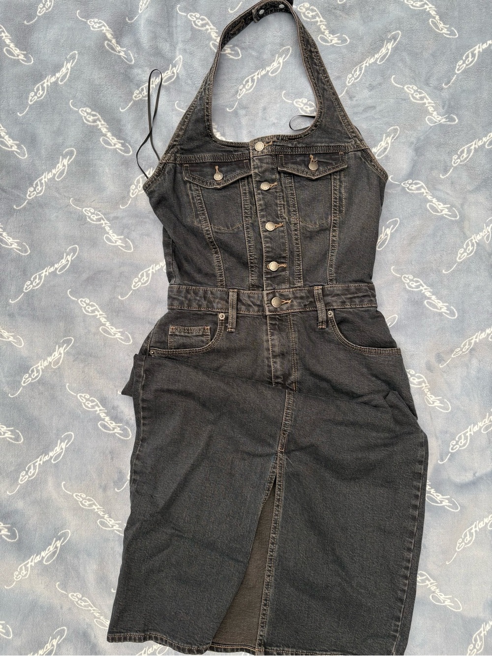 Denim Halter Overall Dress